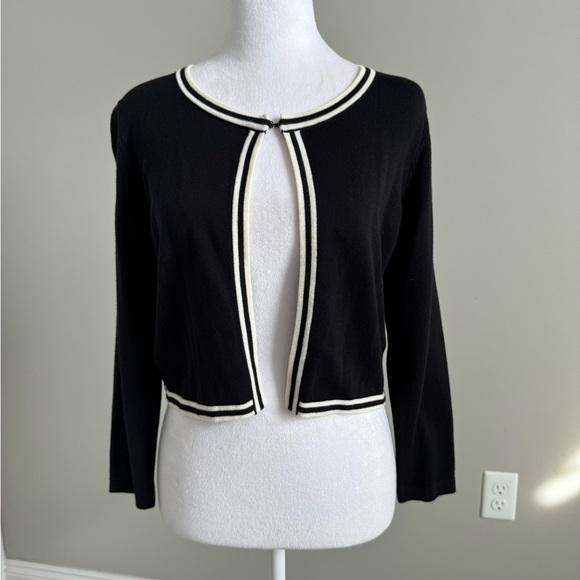 Talbots Black Cardigan with Off White Trim - Picture 1 of 8